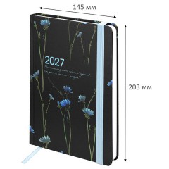 Ежедневник датированный 2027 с резинкой, 145х203 мм, А5, BRAUBERG, твердый, "Васильки", 117835 - фото 2