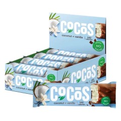 Батончик FITNESSHOCK "Cocos" ваниль-кокос, БЕЗ САХАРА, 12 шт. по 35 г в шоубоксе, 26112