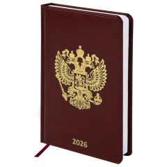 Ежедневник датированный 2026 А5 138х213 мм, BRAUBERG "State", под кожу, коричневый, 117417