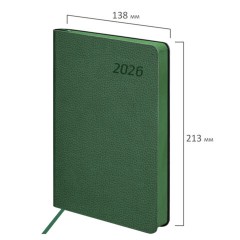 Ежедневник датированный 2026 А5 138x213 мм, BRAUBERG "Stylish", под кожу, гибкий, зеленый, 117102 - фото 2
