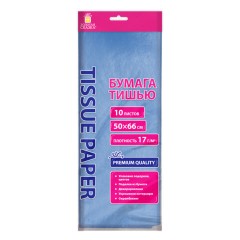 Цветная бумага ТИШЬЮ 17 г/м2, 50х66 см, 10 листов, голубой цвет, ЗОЛОТАЯ СКАЗКА, 116478