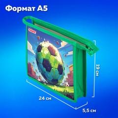 Папка для тетрадей ПИФАГОР А5, 1 отделение, пластик, на молнии, "Football match", 273329 - фото 9
