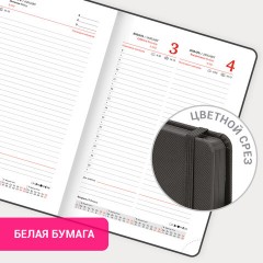 Ежедневник датированный 2026, А5, 138х213 мм, BRAUBERG "Plain", под кожу, резинка, держатель для ручки, черный, 117505 - фото 16