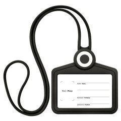 Бейдж горизонтальный для пропуска и ID-карт, СИЛИКОНОВЫЙ, 54х85 мм, шнурок 42 см, черный, BRAUBERG, 238908 - фото 2