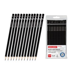 Карандаши чернографитные разной твердости НАБОР 12 штук, 5H-5B, BRAUBERG "Line", 180652 - фото 6