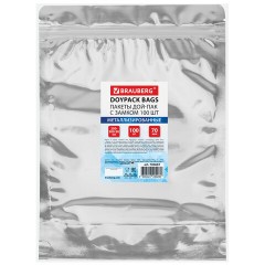 Пакеты дой-пак с замком ZIP LOCK, металлизированная + прозрачная стенка, 200х300 + 50 мм, КОМПЛЕКТ 100 штук, 70 мкм, BRAUBERG, 700687