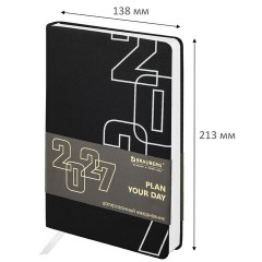 Ежедневник датированный 2027, А5, 138х213 мм, BRAUBERG "Bloom", под кожу, гибкий, черный, 117885 - фото 2