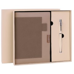 Ежедневник в наборе с ручкой А5, 144x210 мм, BRAUBERG "Style" под кожу, 160 листов, бежевый, 116861