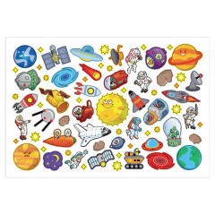 Наклейки бумажные с игровым полем НАБОР, 2 листа, 184 наклеек, "Космическое приключение", HATBER, 2Н5н - фото 2