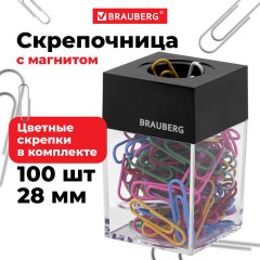 Скрепочница магнитная BRAUBERG со 100 цветными скрепками 28 мм, прозрачный корпус, 228401 - фото 7