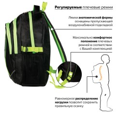 Рюкзак BRAUBERG HIGH SCHOOL универсальный, 3 отделения, "Неон", черный/салатовый, 46х31х18 см, 225520 - фото 13