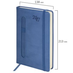 Ежедневник датированный 2027, А5, 138x213 мм, BRAUBERG "Optimal", под кожу, резинка, держатель для ручки, синий, 117934 - фото 2