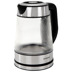 Чайник электрический SONNEN KT-6801, 1,8 л, 2200 Вт, термостойкое стекло текстура полоска, внутренняя подсветка синяя, нерж. сталь, 455143 - фото 4