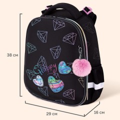Ранец BRAUBERG LUMINOUS, 2 отделения, с брелоком, "Бриллианты", СВЕТЯЩИЙСЯ РИСУНОК, 38х29х16 см, 272070 - фото 11
