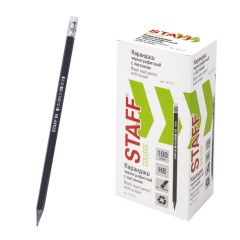 Карандаш чернографитный STAFF "College" BLP-712, 1 шт., НВ, с ластиком, пластик, корпус черный, 181712