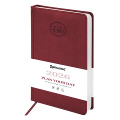 Ежедневник датированный 2026, А5, 138x213 мм, BRAUBERG "Favorite", под кожу, бордовый, 117034