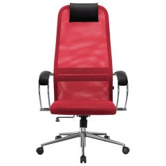 Кресло офисное МЕТТА "SU-B-8" хром, ткань-сетка, сиденье мягкое, красное - фото 7