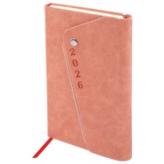 Ежедневник датированный 2026, А5, 145х213 мм, BRAUBERG "Jacket", под кожу, клапан, держатель, розовый, 117400