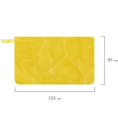 Еженедельник датированный 2026 МАЛЫЙ ФОРМАТ 95х155 мм, А6, BRAUBERG "Foliage", под кожу, желтый, 117200 - фото 2