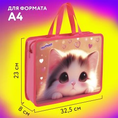 Папка на молнии с ручками ЮНЛАНДИЯ А4, 1 отделение, пластик, 80 мм, "Dreamy kitty", 273361 - фото 9