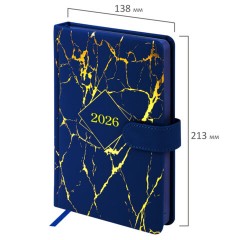 Ежедневник датированный 2026 А5 138x213 мм, BRAUBERG "Goldy", под кожу, цветной срез, синий, 117472 - фото 2