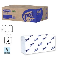Полотенца бумажные 200 шт., PROtissue (H2) PREMIUM, 2-слойные, белые, КОМПЛЕКТ 21 пачка, 24х21,5 см, Z-сложение, С442
