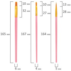 Кисти набор 10 шт., синтетика, розовые, № 2/0-8 (Круглые; Овальные; Плоские; Лайнеры), WBZ (ВБЗ), 201088 - фото 15