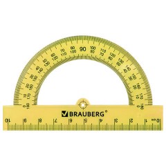 Транспортир пластиковый 10 см, 180 градусов, BRAUBERG, прозрачный, неоновый, ассорти, 210847 - фото 4