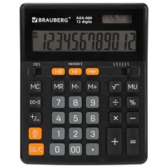 Калькулятор настольный BRAUBERG AAA-888 (202x159 мм), 12 разрядов, ЧЕРНЫЙ, двойное питание, 273981