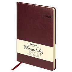 Ежедневник датированный 2026 БОЛЬШОЙ ФОРМАТ 210х297 мм, А4, BRAUBERG "Imperial", под кожу, бордо, 117248