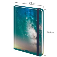 Ежедневник датированный 2026 с резинкой 145х203 мм, А5, BRAUBERG твердый, фольга, "Млечный путь", 117345 - фото 2