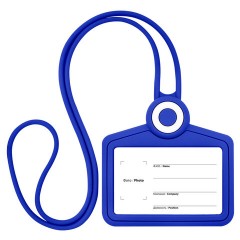 Бейдж горизонтальный для пропуска и ID-карт, СИЛИКОНОВЫЙ, 54х85 мм, шнурок 42 см, синий, BRAUBERG, 238906 - фото 2