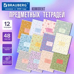Тетради предметные, КОМПЛЕКТ 12 ПРЕДМЕТОВ, 48 л., рельефный картон, BRAUBERG "BLOSSOM", 405179 - фото 18