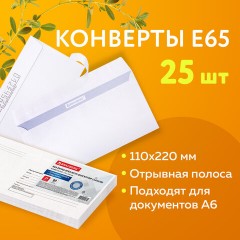 Конверты Е65 (110х220 мм), отрывная лента, "Куда-Кому", 80 г/м2, КОМПЛЕКТ 25 шт., внутренняя запечатка, BRAUBERG, 122450 - фото 10