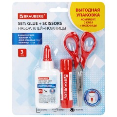 Набор: клей + ножницы BRAUBERG (клей-карандаш PVP 10 г, клей ПВА 45 г, ножницы 13 см), блистер, 271979 - фото 8