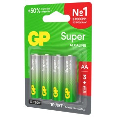 Батарейки КОМПЛЕКТ 4 шт., GP Super G-Tech, AA (LR6,15А), алкалиновые, пальчиковые, ПРОМО 3+1, 15A3/1-2CR4 - фото 6