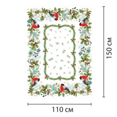 Скатерть новогодняя (1 шт.), 150x110 см, с изображением СНЕГИРЯ, полиэстер, хлопок, ЗОЛОТАЯ СКАЗКА, 592797 - фото 2