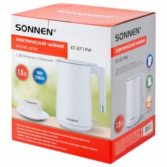Чайник электрический с двойными стенками SONNEN KT-8719W, 1,5 л, 2200 Вт, белый, 454691 - фото 15