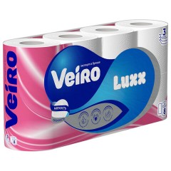 Бумага туалетная бытовая, спайка 8 шт., 3-х слойная (8х15 м), VEIRO Luxoria, белая, 5с38