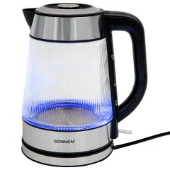 Чайник электрический SONNEN KT-6801, 1,8 л, 2200 Вт, термостойкое стекло текстура полоска, внутренняя подсветка синяя, нерж. сталь, 455143 - фото 13