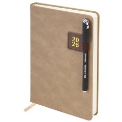 Ежедневник датированный 2026 А5 138х213 мм, BRAUBERG "Accent", под кожу, держатель, бежевый/коричневый, 117388 - фото 5