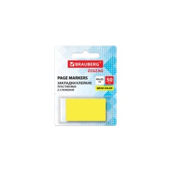 Закладки клейкие Z-сложения, неоновые желтые, BRAUBERG ZigZag, 45х25 мм, 50 шт., в диспенсере, 116677