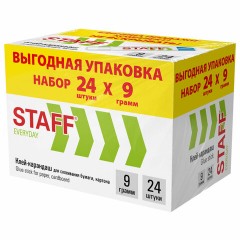 Клей-карандаш 9 г, ВЫГОДНАЯ УПАКОВКА, КОМПЛЕКТ 24 ШТУКИ, STAFF EVERYDAY, 273016 - фото 2