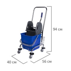 Тележка уборочная BRABIX, 1 съемное ведро 25 л, механический отжим, корзина, металлический каркас, синяя, 601498 - фото 2