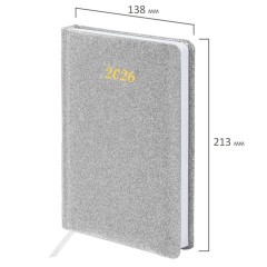 Ежедневник датированный 2026, А5, 138x213 мм, BRAUBERG "Sparkle", под кожу, блестки, серебристый, 117440 - фото 2