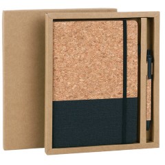 Блокнот в наборе с ручкой А5, 145х213 мм, BRAUBERG "Cork", под кожу, ЭКО обложка, 80 листов, черный, 116865
