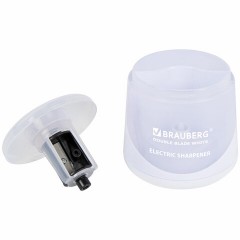 Точилка электрическая BRAUBERG DOUBLE BLADE WHITE, двойное лезвие, питание от 2 батареек, 271337 - фото 5
