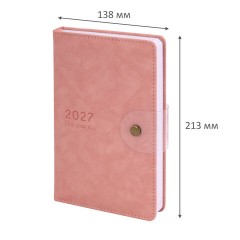 Ежедневник датированный 2027, А5, 138х213 мм, BRAUBERG "Solana", под кожу, кнопка, розовый, 118217 - фото 2