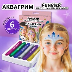 Аквагрим для лица и тела, 6 цветов МЕТАЛЛИК, FUNSTER (ФАНСТЕР), легко смываются, 192574 - фото 8