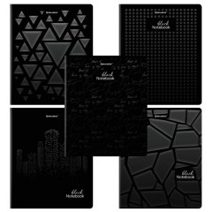 Тетрадь А5, 48 л., BRAUBERG, скоба, клетка, матовая ламинация, выборочный лак, "Black" (микс в спайке), 404375
